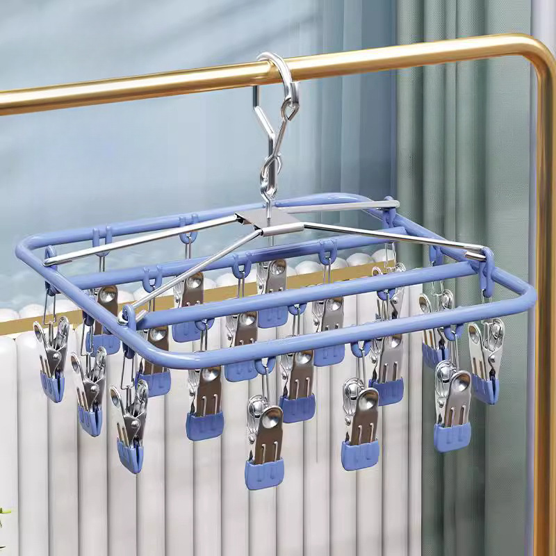 Baby Clothing Drying Rack - ราวตากผ้าสแตนเลสแบบหลายคลิปหนีบ สำหรับชุดชั้นในเด็ก ถุงเท้า ราวตากผ้าสำหรับใช้ในบ้าน อุปกรณ์จัดเก็บและดูแลเสื้อผ้า
