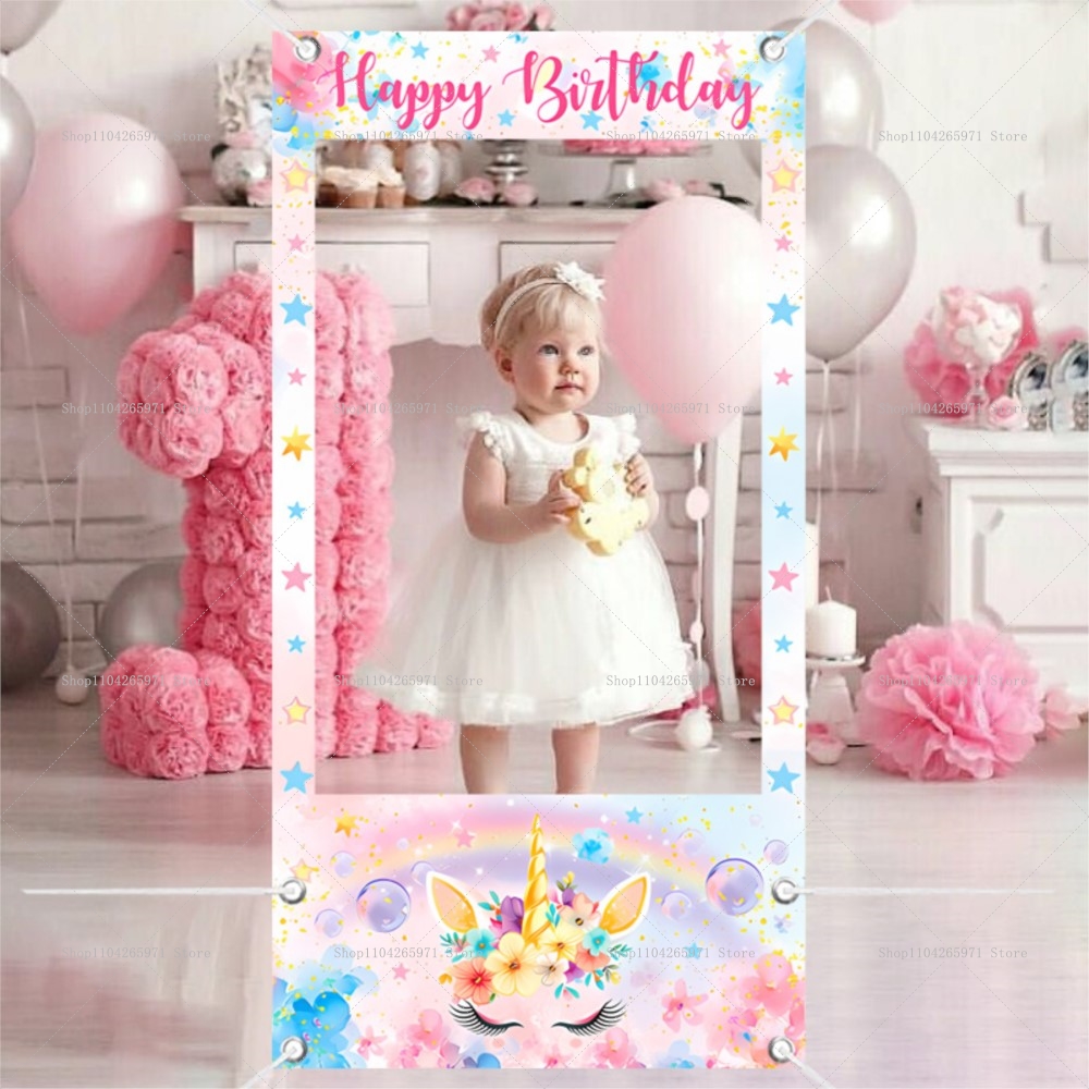 Baby Zebra Clothing - ธีมยูนิคอร์นอุปกรณ์ประกอบฉากกรอบรูปถ่ายภาพเด็กผู้หญิงทารกแรกเกิด 1 ขวบตกแต่งงานปาร์ตี้วันเกิดอุปกรณ์ประกอบฉากพื้นหลังสำหรับถ่ายภาพแบนเนอร์ปาร์ตี้เด็ก