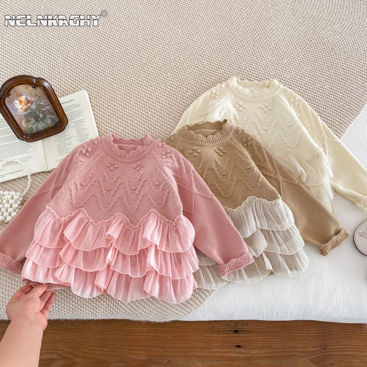 Baby Clothing In Japan - 2025 ฤดูใบไม้ผลิเด็กทารกเด็กหญิงแฟชั่นเสื้อกันหนาว-เด็กPatchwork RuchedถักOutwear,เด็กวัยหัดเดินเจ้าหญิง 2-7Y