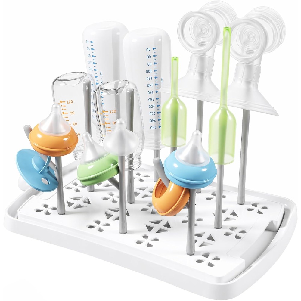 Baby Clothing Drying Rack - ชั้นวางขวดนมพร้อมถาด ชั้นวางขวดนมแบบพกพาสำหรับใช้ในบ้านและการเดินทาง ประหยัดพื้นที่ ที่วางสำหรับจุกนม ชิ้นส่วนปั๊มนม จุกนมหลอก