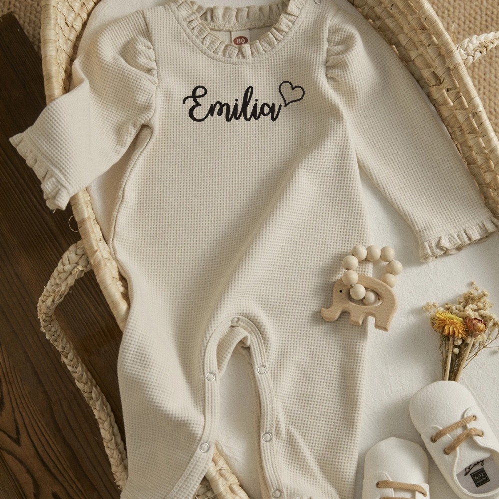 Baby Clothing Names - ส่วนบุคคลเด็กวัยหัดเดินทารกแรกคลอดชุดจั้มสูทเด็กผู้หญิง Custom ชื่อนุ่มเสื้อผ้า Ruffle Jumpsuit ฤดูใบไม้ร่วงฤดูใบไม้ผลิ