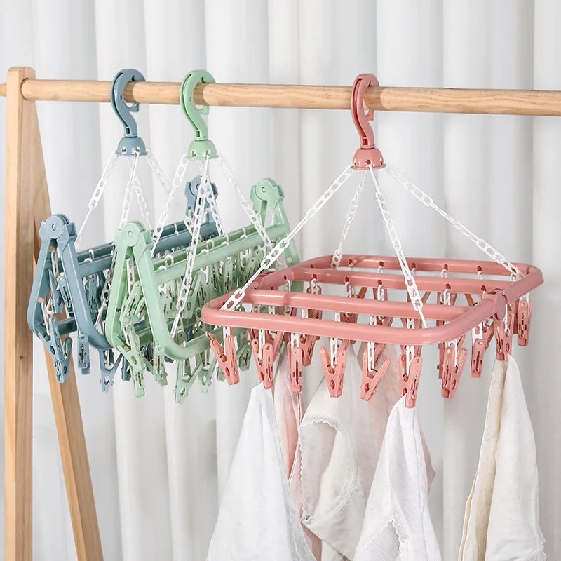 ไม้แขวนเสื้อพร้อม 32 คลิปและหย - Baby Clothing Drying Rack บทวิจารณ์และราคา