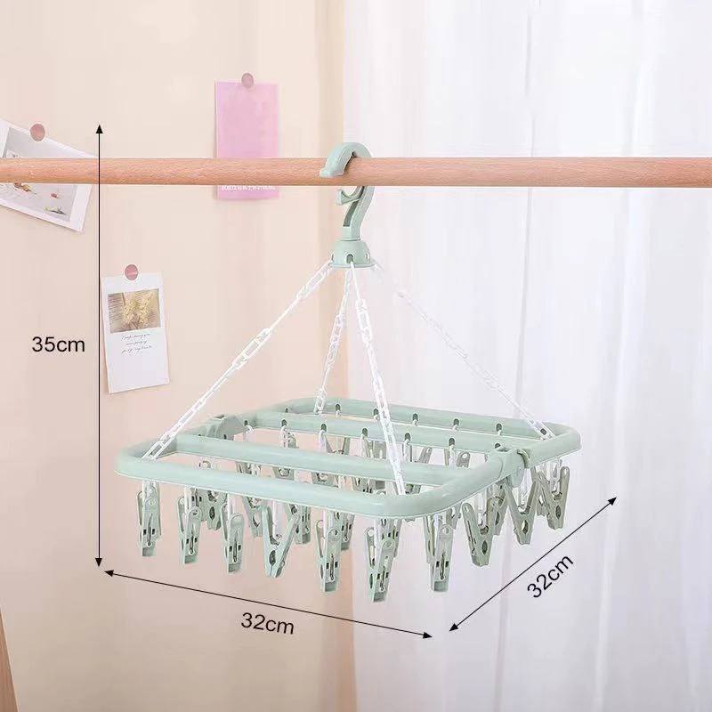 ไม้แขวนเสื้อพร้อม 32 คลิปและหย - Baby Clothing Drying Rack บทวิจารณ์และราคา