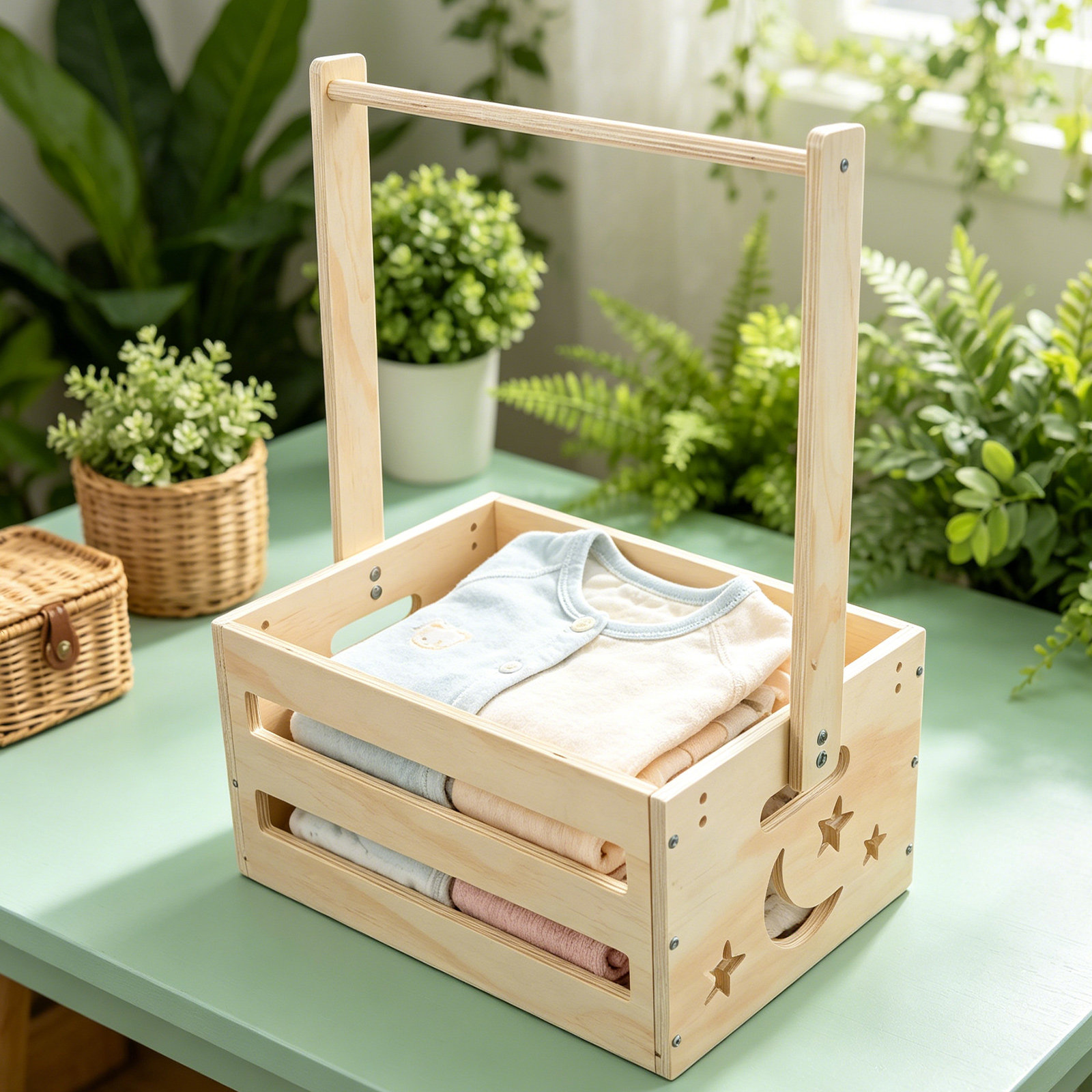 ตะกร้าผ้าไม้แบบพกพา กล่องเก็บเ - Baby Clothing Keepsake บทวิจารณ์และราคา